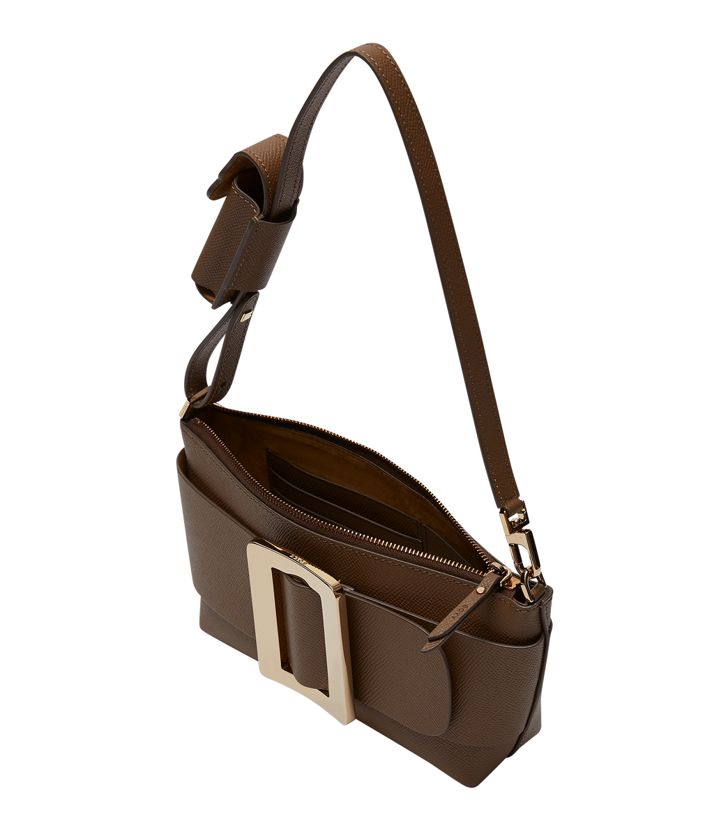 Buckle Pouchette Bag in Brown Leather