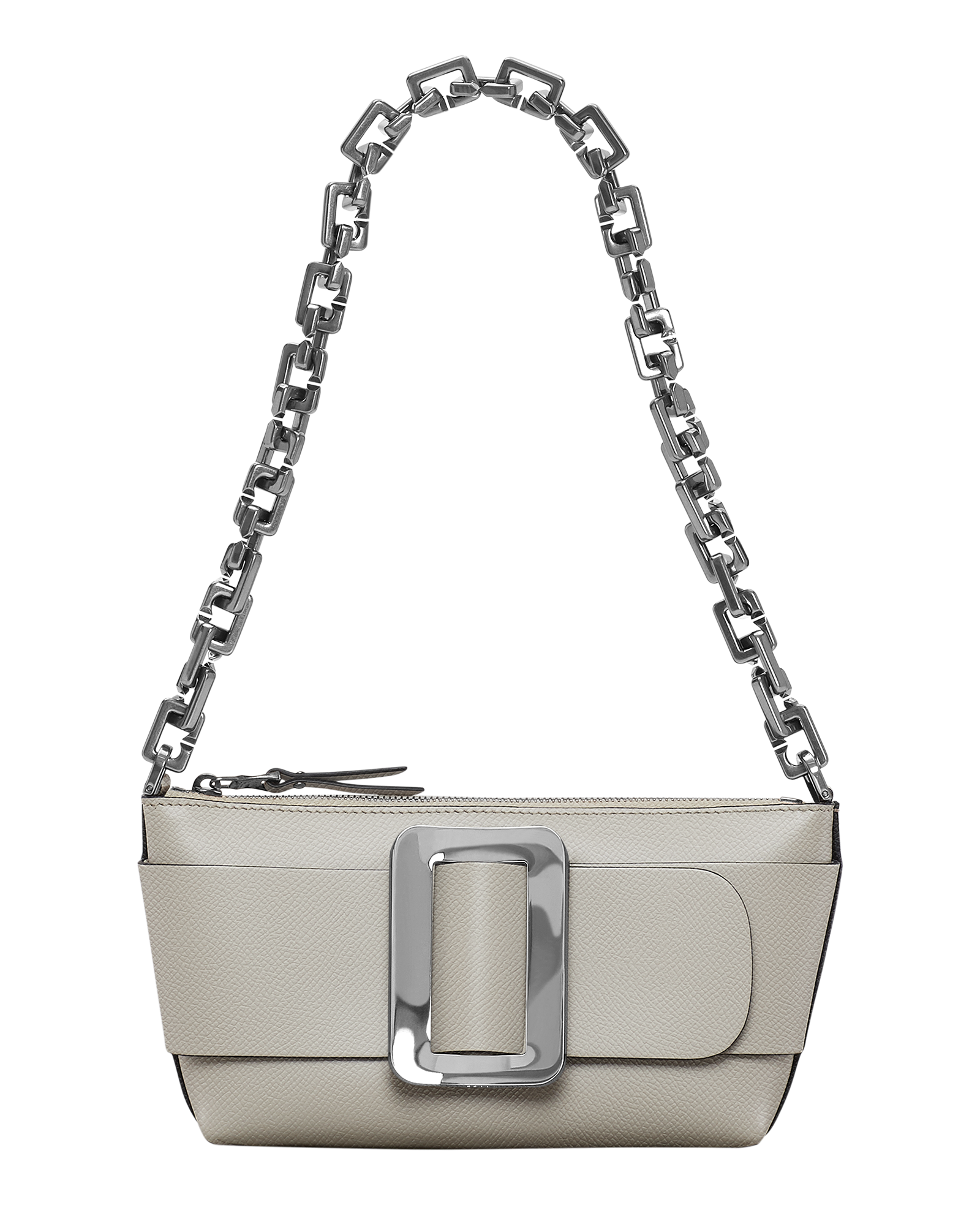 Buckle Pouchette Bag in Grey Leather